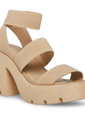 Madden Girl Templee Platform Block Heel Sandal in Sand Stretch